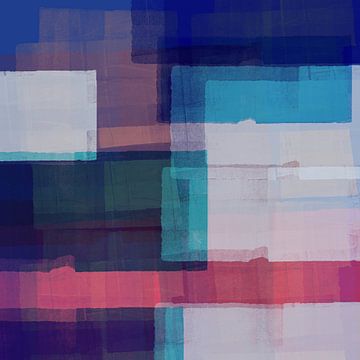 Abstract landscape. Color blocks in blue, pink, turquoise. by Dina Dankers