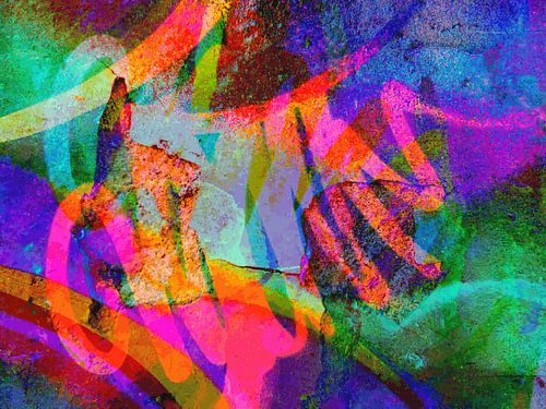 Modern, Abstract Digitaal Kunstwerk – Walking in a Neon Sky