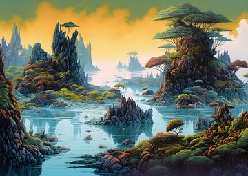 Inseln im Ozean im Stil von Roger Dean von Jan Bechtum