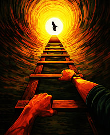 Climbing Toward the Light – Ladder to Freedom Painting