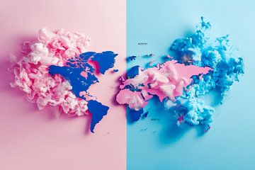 Abstract, mixed media, blauw en roze #9 van Joriali Abstract