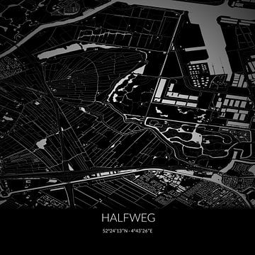 Carte en noir et blanc de Halfweg, Hollande septentrionale. sur Rezona