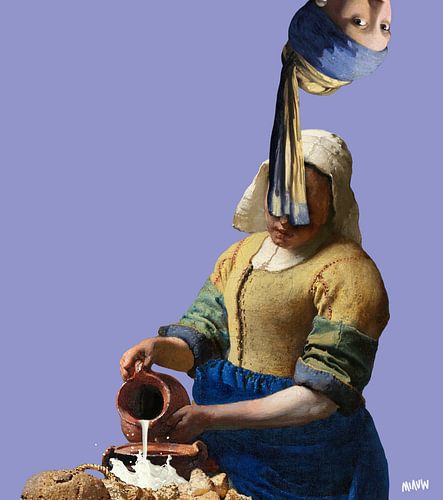 Vermeer zusjes popart Meisje met de Parel, Melkmeisje - lavendel