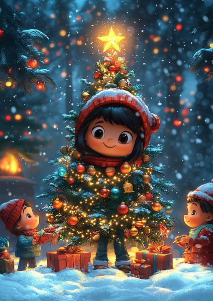 Kerstboom en kleine jongen van Lufy