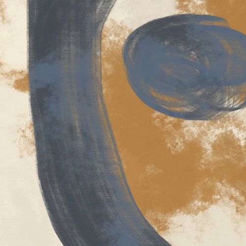 Abstract Scandinavisch minimalisme in okergeel, blauw en wit