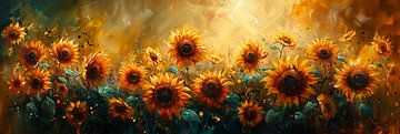 Helle Sonnenblumen sonnen sich im strahlenden Sonnenschein von Felix Brönnimann