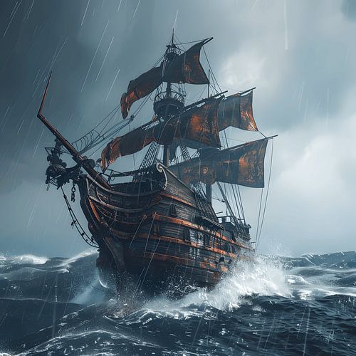 Pirate ship in storm