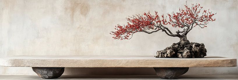 Bonsai Beauty on a Robust Stone Platform by Digitale Schilderijen