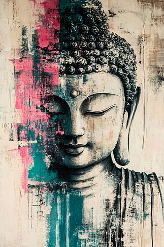 Boeddha portret met abstracte kleuren