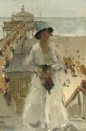 Op de boulevard van Scheveningen, de pier daarachter, Isaac Israels