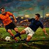 Gemälde des Fußballspiels Niederlande gegen USA bei Nacht von Jan Keteleer