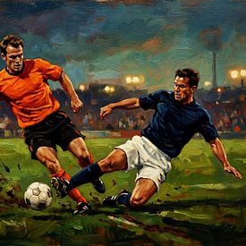Schilderij van de voetbalwedstrijd Nederland tegen de VS bij nacht van Jan Keteleer