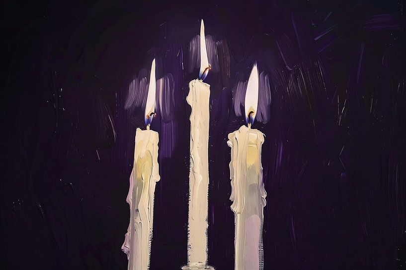 Abstraktes surrealistisches Gemälde von drei Kerzen von Art & Soul Creations