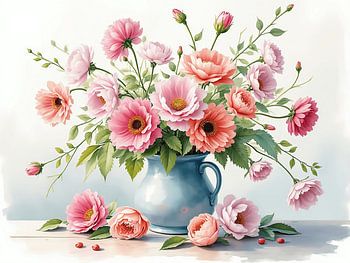 Stilleben mit rosa Blumen