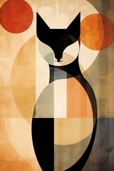 Bauhaus Inspired Cat: Earthy Shades by Lisa Maria Digital Art 