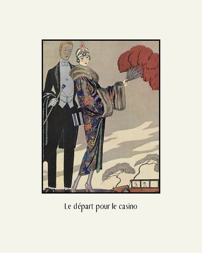 Le départ pour le casino - Historische mode prent, art deco advertentie, vintage, retro