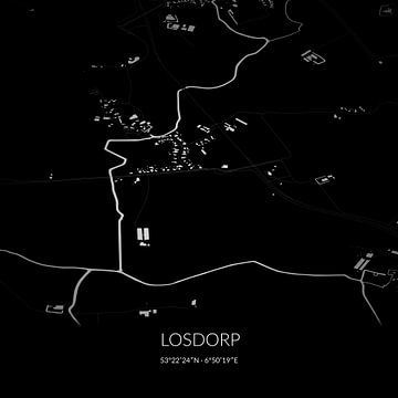 Zwart-witte landkaart van Losdorp, Groningen. van Rezona