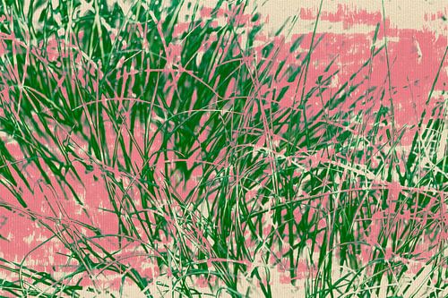 Herbe verte sur fond rose. Art botanique abstrait moderne