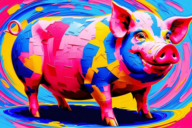 Buntes abstraktes Kunstschwein von Art & Soul Creations