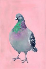 Ronde duif op zachtroze - speels van Poster Art Shop