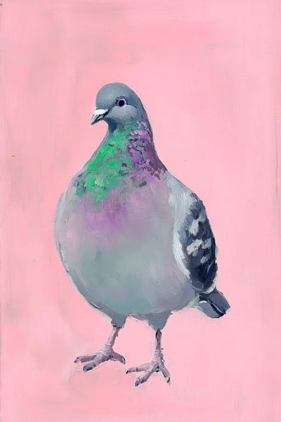 Round dove on soft pink - playful by Poster Art Shop