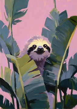 Paresseux entre les feuilles de bananier sur Niklas Maximilian