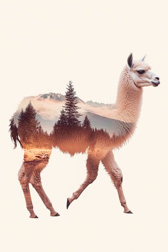 Lama met landschap