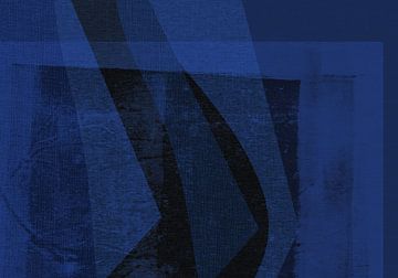 Abstracte vormen op linnen in zwart en neonblauw. van Dina Dankers