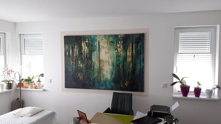 Sérénité verte - Peinture abstraite en vert forêt profond et or