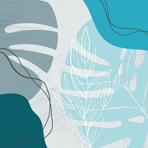 Feuilles, formes et lignes stylistiques : bleu, gris et essence