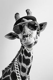 Schwarz-Weiße Giraffe mit Sonnenbrille und Hut Posiert Stilvoll von Poster Art Shop