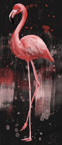 Flamingo kunstwerk donkergrijze achtergrond