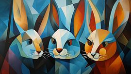 Rabbits abstract cubism panorama