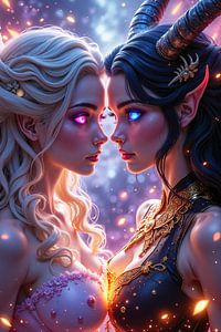 LYSENYA AND VESMYRA – Sexy anime ange et démone se regardent dans les yeux