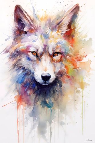 abstract kleurig aquarel van een wolf.
