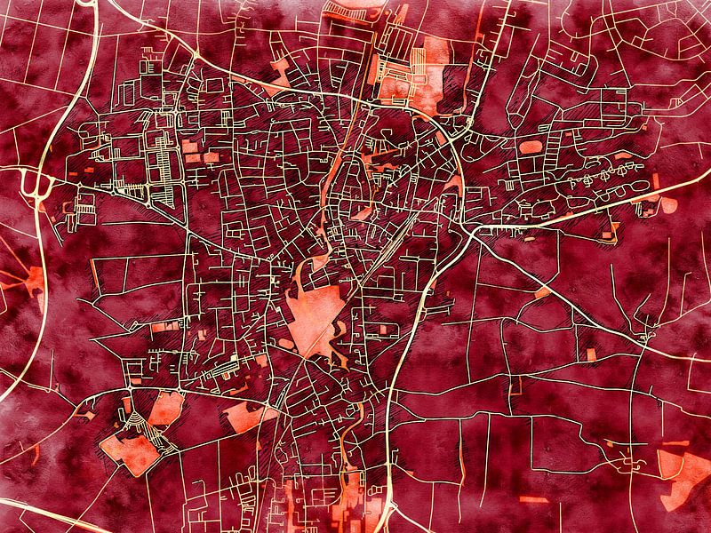 Map of Erding with the style 'Amber Autumn' by Maporia