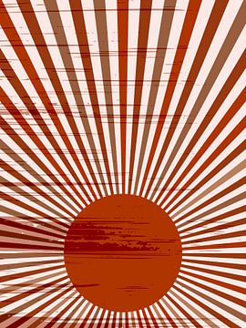 Retro inspired boho style poster. Zon  in warme terracotta kleuren. Minimalist modern abstract art.  van Dina Dankers