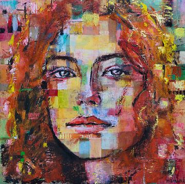 Schilderij portret vrouw met rood haar popart van Anja Namink - Schilderijen