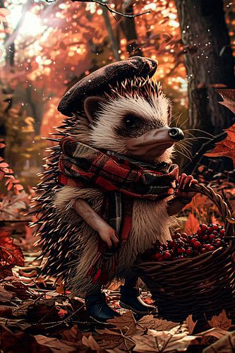 Elegante egel in herfstbos