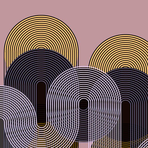 Retro zonsondergang met regenbooggeometrie VI