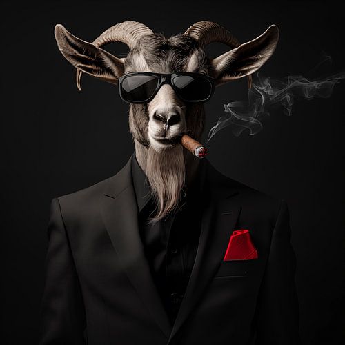 Geit met sigaar en zonnebril