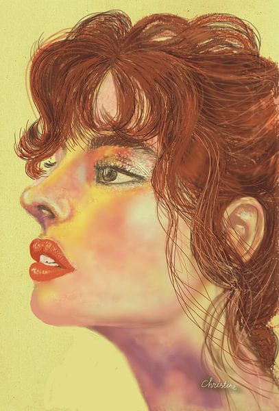 Golden glow expressive crayon portrait by Tintin gouw