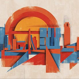 Die Skyline von Rotterdam in gemalter Geometrie von Arjen Roos