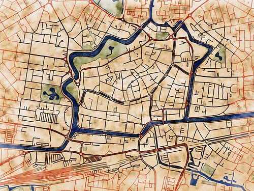 Kaart van Leeuwarden centrum in de stijl 'Serene Summer'