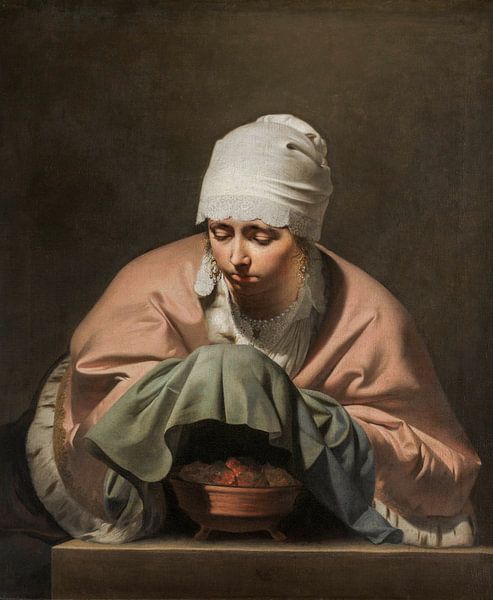 Junge Frau, die Hände wärmend - Caesar Boëtius van Everdingen von Schilders Gilde
