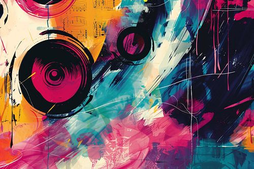 Abstracte kleurrijke compositie met muzikale elementen