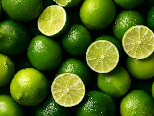 Heldergroene limoenen in een frisse citruscompositie