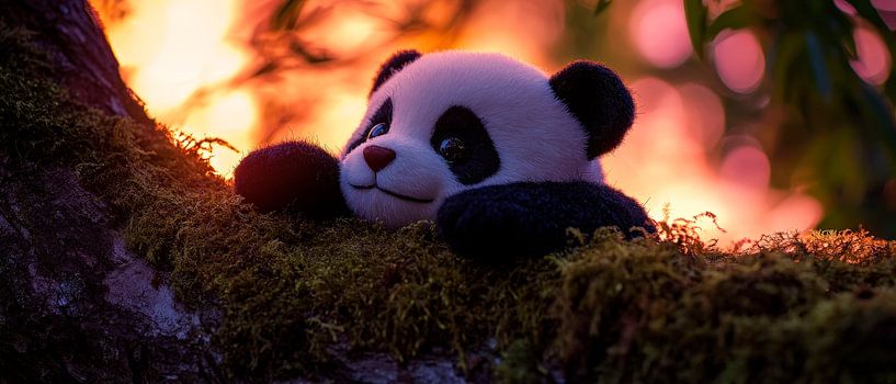 Panda tout doux sur un tronc d'arbre par Poster Art Shop
