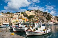 Vissersboten in de haven van het eiland Symi, Griekenland van Lifelicious thumbnail