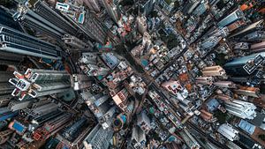Hongkong Wanddekoration – Drohnenfoto von dichter Bebauung aus der Vogelperspektive